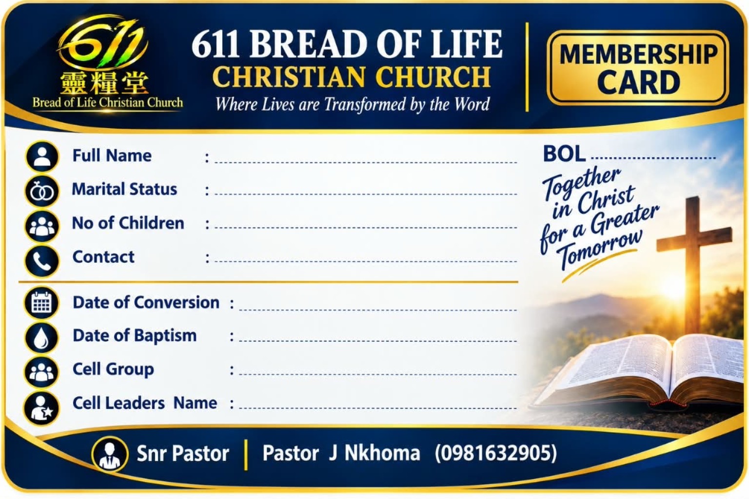 611 Bread of Life Christian Church membership card